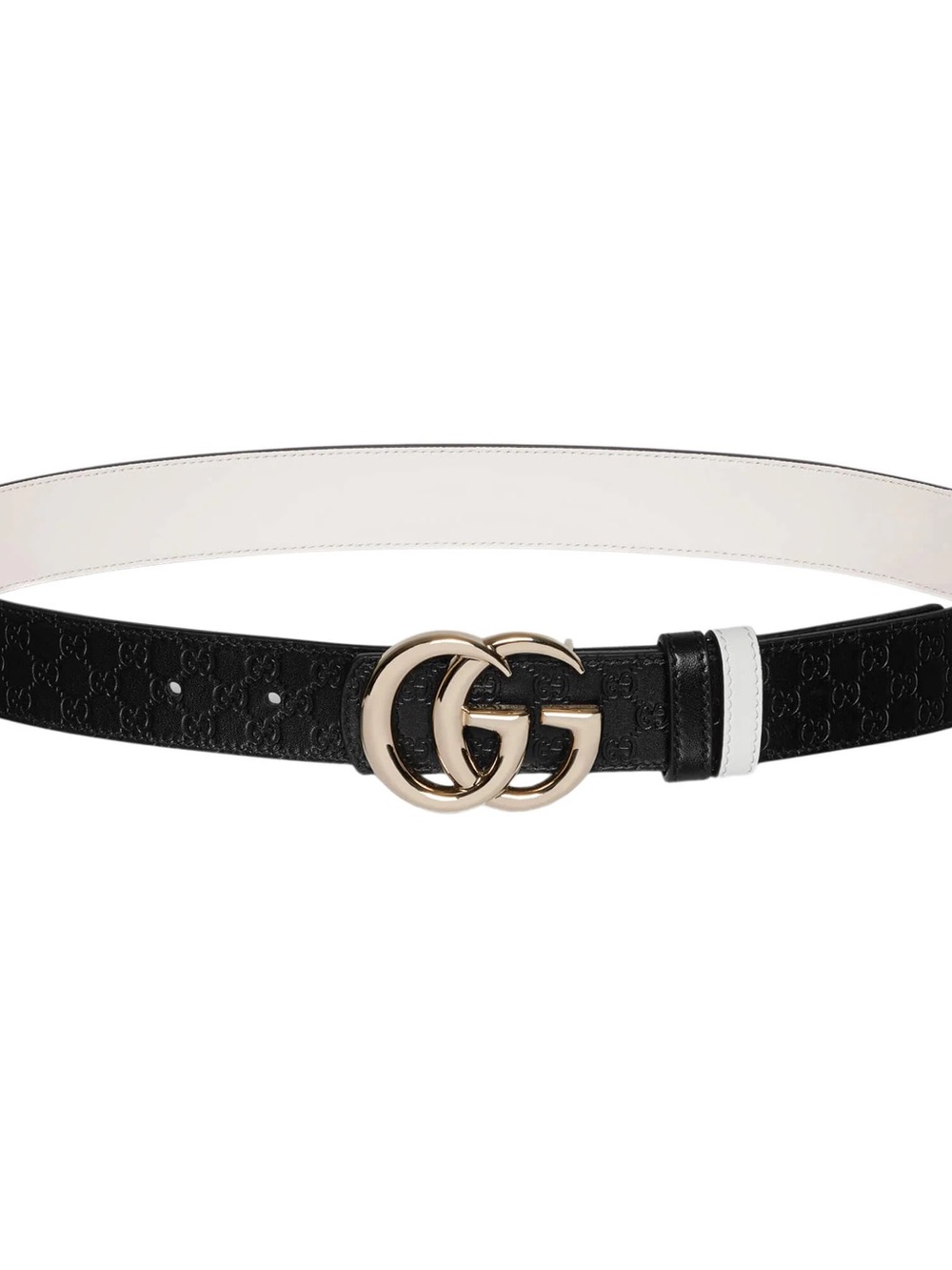 Gucci Black Leather GG Double G Belt with White Loop
